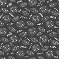 Pizza seamless pattern hand drawn sketch. Whole pizza and slice doodles Food background. Vector illustration