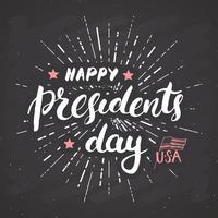 feliz día del presidente vintage usa tarjeta de felicitación, celebración de los estados unidos de américa. letras de la mano, ilustración de vector de diseño retro con textura grunge de vacaciones americanas.