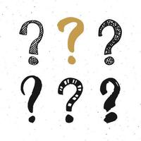Questions marks doodle set. Hand drawn grunge signs. Vector illustration