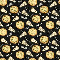 Pizza seamless pattern hand drawn sketch. Whole pizza and slice doodles Food background. Vector illustration