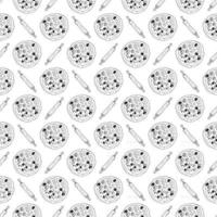 Pizza seamless pattern hand drawn sketch. Whole pizza and slice doodles Food background. Vector illustration
