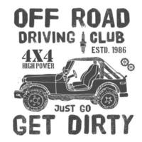 T-shirt design, offroad driving club with suv car typography graphics, vector illustration