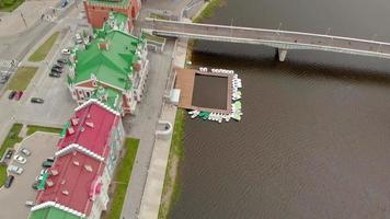 Embankment Bruges in Yoshkar-Ola. Russia, Republic of Mari El. Aerial summertime, cloudy day