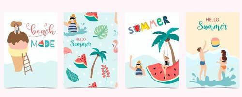 Collection of summer background set with people vector