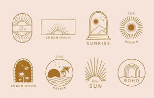 Collection of line design with sun vector