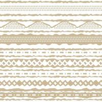 Winter Seamless abstract horizontal repeat border pattern. Random rough, twisted part of beige triangles or broken lines, zigzags, circles or big dots shapes. Hand drawn effect on white background