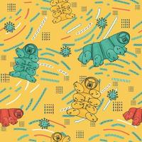 Yellow, blue, white, pink tardigrade seamless repeat  pattern with lines and dots vector