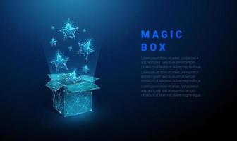 caja de regalo abierta abstracta y estrellas azules voladoras vector