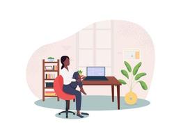 Stretching in chair at workplace 2D vector web banner