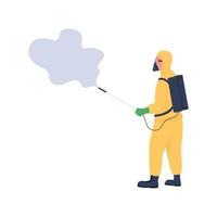 Disinfector with spray in protective uniform flat color vector faceless character