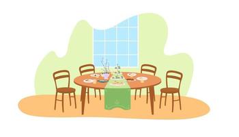 Easter dinner table setting 2D vector web banner