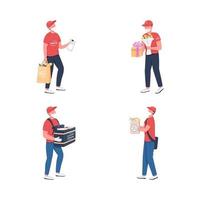 Delivery courier in mask flat color vector faceless character set