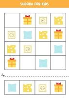 Sudoku game for kids with cartoon square objects. vector