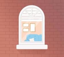 stay at home quarantine, bricks window sofa wall frames vector