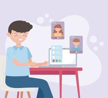meeting online, businessman on computer screen talking with their team vector