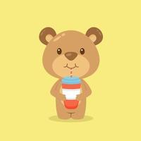 lindo oso bebiendo café de dibujos animados vector