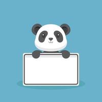 lindo panda con tablero de texto en blanco vector