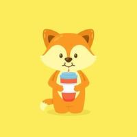 Cute Fox Drink Coffee Cartoon vector