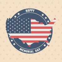 happy memorial day, map with flag badge stars border american celebration vector