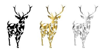 three color black gold silver Line art vector of deer is standing Suitable for use as decoration or logo