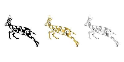 three color black gold silver Line art vector of springbok is jumping Suitable for use as decoration or logo