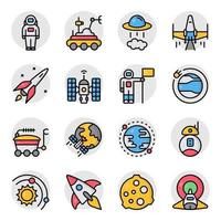 paquete de iconos planos de astronauta vector