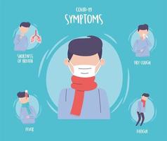 covid 19 pandemic infographic, symptoms coronavirus respiratory illness vector