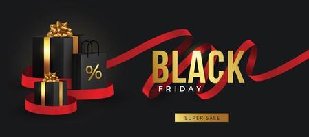 Black Friday Super Sale  Realistic black gifts boxes vector