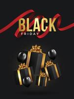 Black Friday Super Sale  Realistic black gifts boxes vector