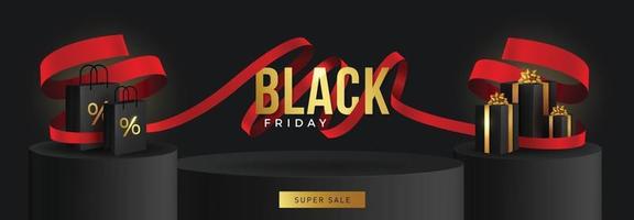 viernes negro super venta cajas de regalo negras realistas vector