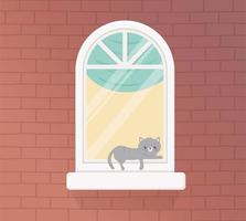 stay at home quarantine, gray cat resting in the window vector