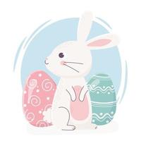 happy easter cute rabbit looking side with eggs decoration celebration vector