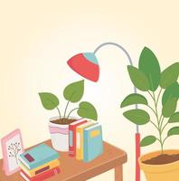 sweet home books potted plants on table floor lamp decoration vector
