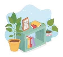 sweet home books potted plants frame picture vector