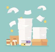 stacked paperwork folders boxes office work frustration stress vector