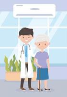 physician and old woman patient medical staff professional practitioner cartoon character