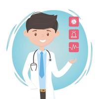 young male physician assistance medical staff professional practitioner cartoon character vector