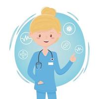 blonde physician female medical staff professional practitioner cartoon character vector