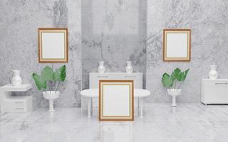 Frame mockup with plant marble floor and table in modern room 3d rendering 3dartwork photo