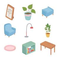 dulce hogar sofá planta en maceta mesa silla marco iconos vector