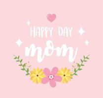 happy mothers day, flowers foliage nature stars decoration vector