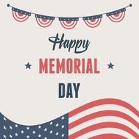 happy memorial day, waving flag pennants american celebration vector