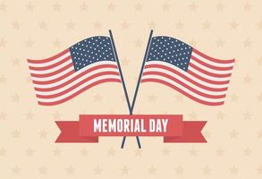 happy memorial day, crossed flags stars background ribbon american celebration vector