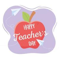 happy teachers day, school apple paper planes design vector