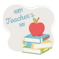 happy teachers day, school apple on stack books vector