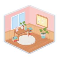 sweet home plant books frame on table board and window isometric style vector