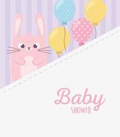 baby shower, rabbit with balloons stripes background vector
