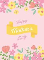 happy mothers day, card blossom flowers ribbon decoration vector