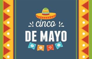 cinco de mayo hat pennants decoration mexican celebration card vector