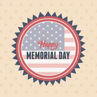 happy memorial day, badge on flag patriotic background american celebration vector